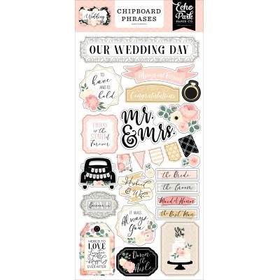 Echo Park Wedding Sticker - Chipboard Phrases